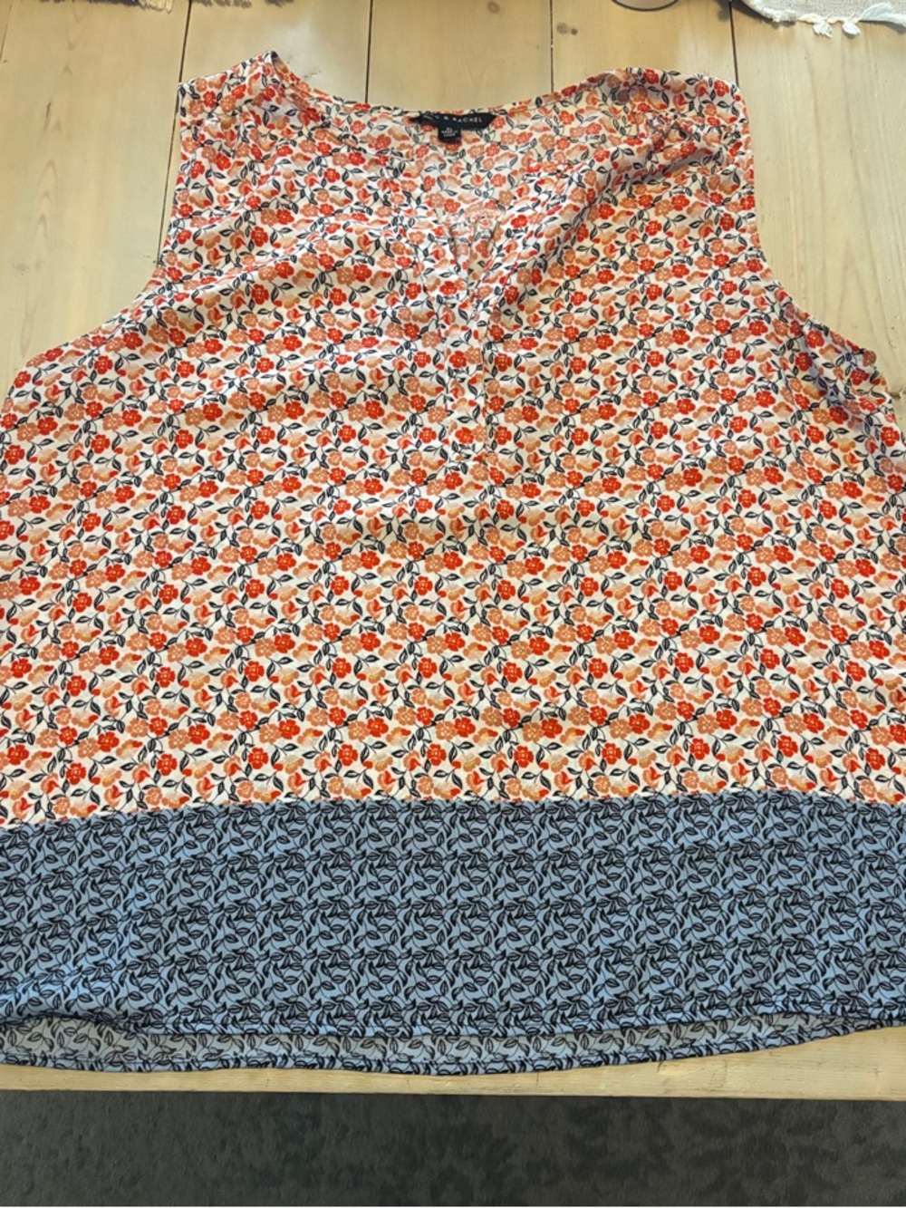 Zac & Rachel Floral Mix-Print Sleeveless Blouse in Orange and Blue size XL
